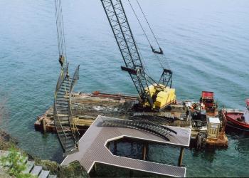 Heavy duty hardware brings the staircase to the shore.